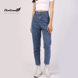 Quần baggy jeans nữ Chollima form rộng 2 bách vuông,lưng thun QD016