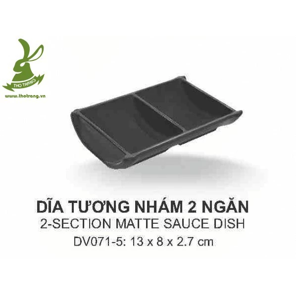 [Cam Kết Chính Hãng] Dĩa Nước Chấm 2 Ngăn Nhựa Melamine Màu Đen Nhám 13*8*4cm Srithai Superware DV071-5 DN - Hot