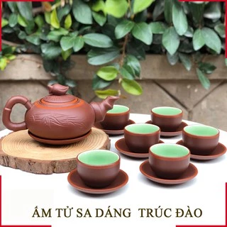 Bộ Ấm Tử Sa Dáng Trúc Đào Bát Tràng