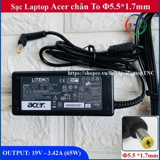 Sạc Laptop Acer 19V – 3.42A – 65W đường kính đầu sạc 5.5mm ký hiệu chân 5.5x1.7mm (Adapter Acer 3.42A) kèm dây nguồn