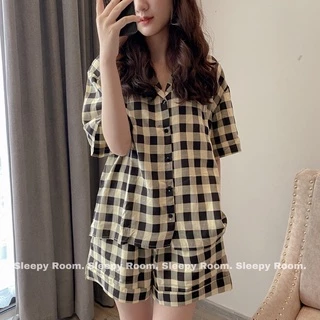 Đồ ngủ Pyjama CARO SET Đen Cao cấp SLEEPY ROOM Xuân Hè Cộc tay