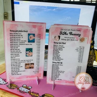 [IN HD] Bảng giá dịch vụ, menu cho thẩm mỹ viện, tiệm nail, tóc, mi in và thiết kế theo yêu cầu, chất liệu mica Giấy in