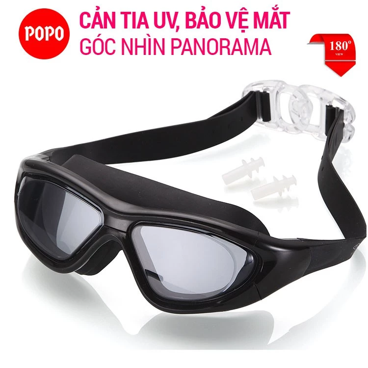 Kính bơi người lớn cho nam, nữ chính hãng POPO góc nhìn rộng 180 độ hạn chế sương mờ, cản tia UV