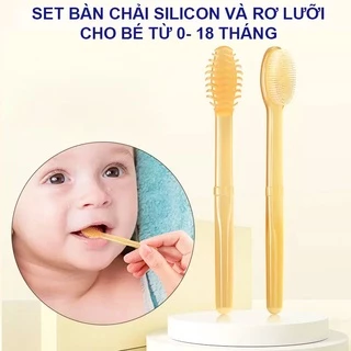 Set bàn chải silicon cho bé, Rơ lưỡi cho bé siêu mềm mại an toàn cho bé 0-18 tháng