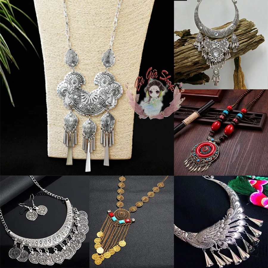 (Màu bạc)Vòng cổ bông tai đai trang sức mông cổ người miêu thái lan