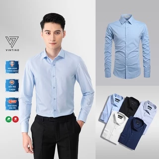 Áo sơ mi nam dài tay cổ bẻ dáng ôm slimfit, áo sơ mi trắng nam vải lụa cotton VINTINO SMR