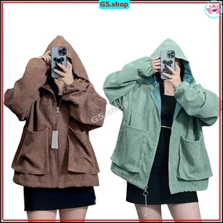 Áo Khoác Nhung Tăm Ulzzang 2 Lớp | Có Mũ | Form Rộng | Chống Nắng