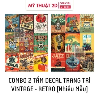 COMBO 2 TẤM DECAL TRANG TRÍ VINTAGE - RETRO, KT: 60x45cm x 2 tấm