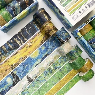 Set 8 cuộn băng keo giấy washi họa tiết tranh sơn dầu Van Gogh