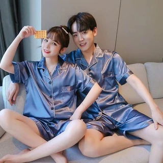 Đồ Bộ Pijama Lụa Nam Nữ Mặc Nhà Tay Ngắn Quần Đùi Mùa Hè Mango Cao Cấp Bộ Đồ Ngủ Nam Nữ Lụa Siêu Xinh T5