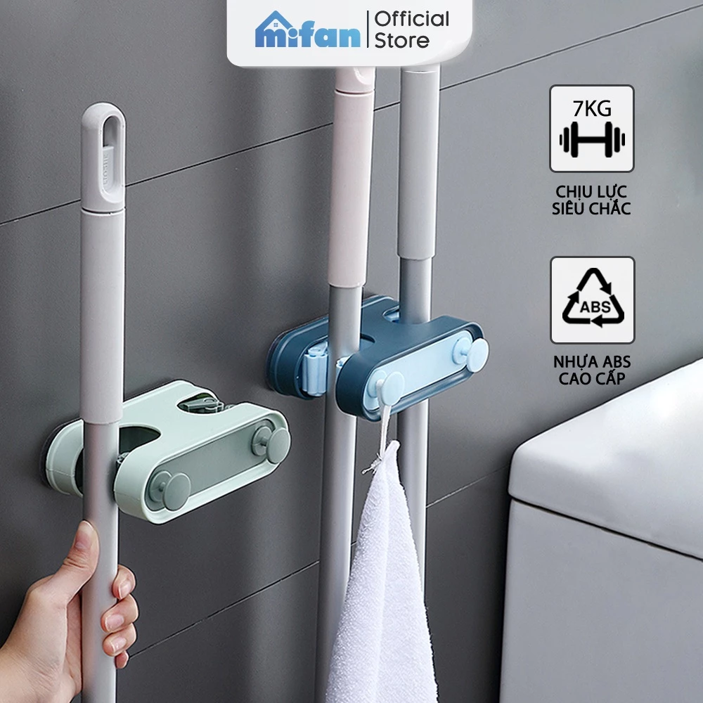 Móc Dán Tường Treo Chổi,  Kẹp Giữ Cây Lau Nhà Đa Năng Cao Cấp MIFAN - 4 Đầu - Chịu Lực 7KG - Nhựa ABS