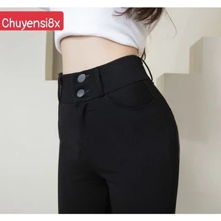 Quần Legging Nữ Cạp Cao Hai Khuy Khóa Chữ H UMI Hàn Co Giãn Tốt 2 Màu (Nâu-Đen)