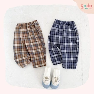 Quần dài cho bé SODA KIDS chất liệu UMI dày dặn, mềm, mịn, co giãn, họa tiết kẻ caro cạp chun năng động