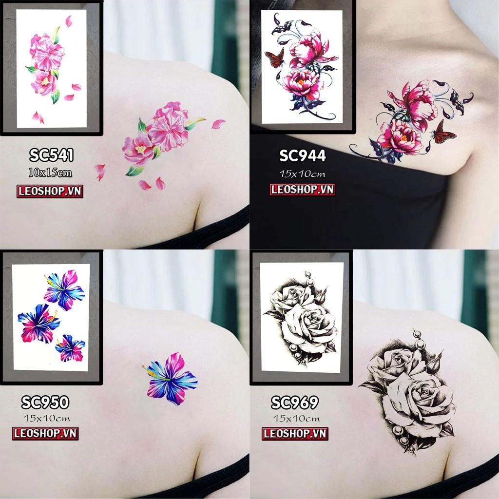 [Loại Ngắn Ngày] Hình Xăm Dán Nhỡ Hoa Bướm Chụp Ảnh, Đóng Phim, Dễ Dàng Tẩy Xóa - Dùng 2-5 Ngày (10x15cm)