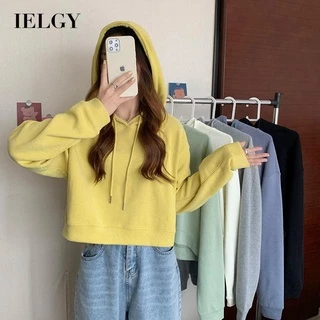 Áo hoodie IELGY dáng rộng ngắn phong cách Hàn Quốc cho nữ