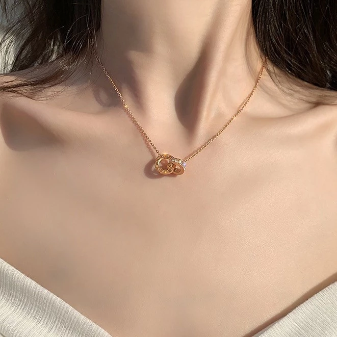 Việt Nam 1 Ngày Giao💕Dây Chuyền Hình Nhẫn Đôi - Chất Thép Titan Không Phai Màu, Phong Cách Đơn giản