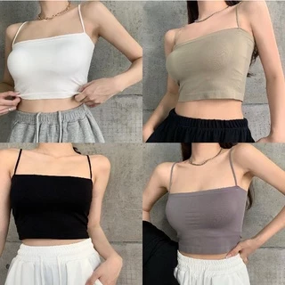 Áo 2 dây cotton hai lớp vải , croptop nữ thun ống ôm body dây sợi bún