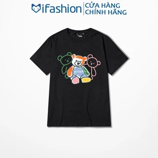 Áo thun tay lỡ IFASHION 100% cotton dáng unisex form rộng in hình ba con gấu MA012