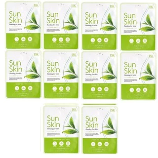 Combo 10 chiếc đắp mặt nạ trà xanh xóa mụn, dưỡng trắng da  ISK SUN SKIN Hàn quốc 23g/Chiếc