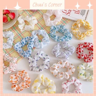 Dây buộc tóc Scrunchies đũi xốp nhiều màu phong cách hàn quốc