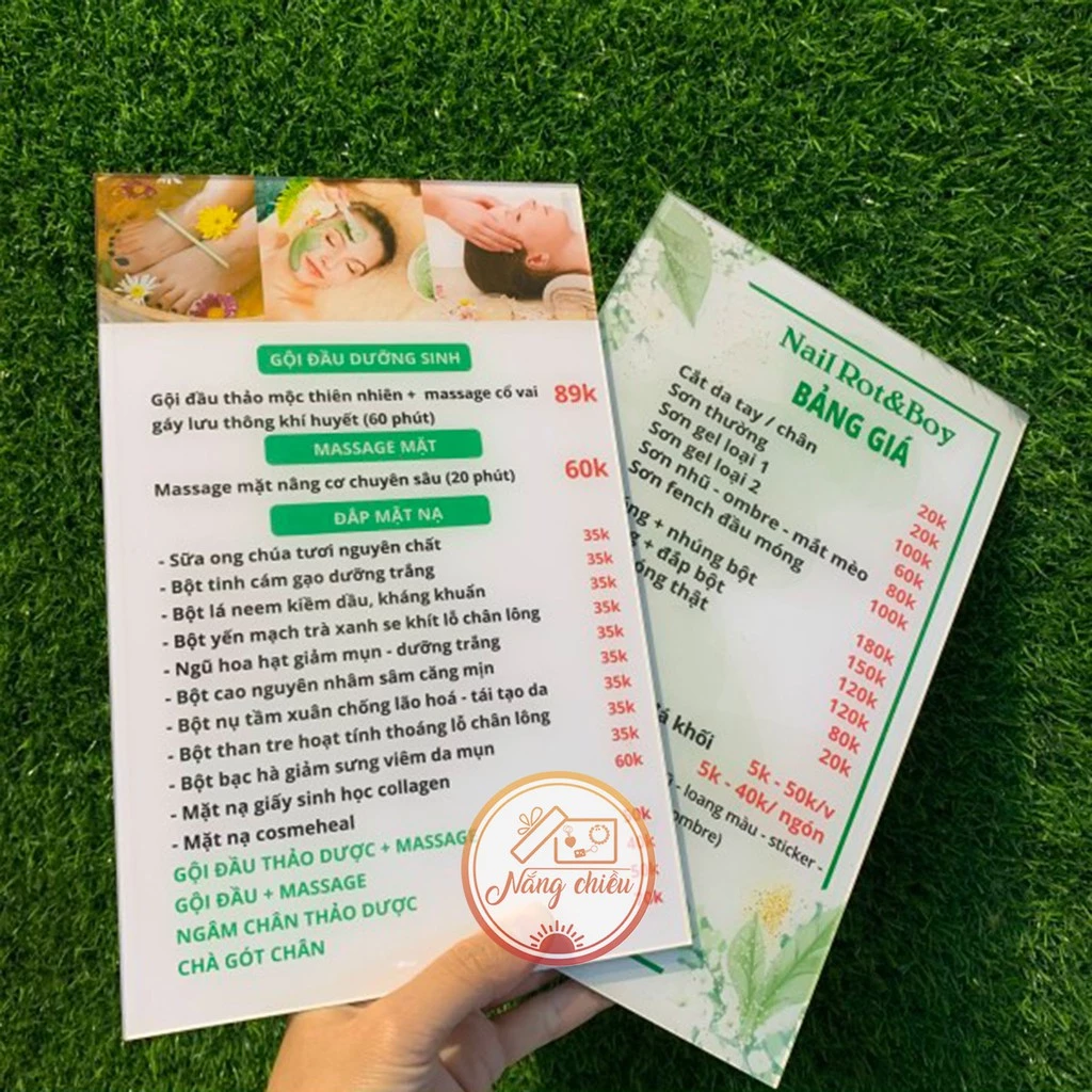 Bảng menu giá cho tiệm Nail in và thiết kế theo yêu cầu _ Menu cho quán spa, tiệm nail, tiệm gội đầu_ menu giá rẻ