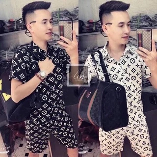 Hot Trend 2020 Bộ Hè Nam,Đồ Bộ Nam LV Hoa Nhỏ Chất Xịn Cao Cấp Có Size K9