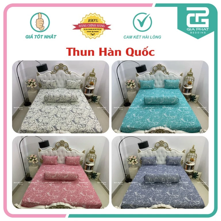 Bộ ga gối Thun Lạnh Hàn Quốc 4 Món họa tiết Vân Đá ( 1 ga bọc + 2 vỏ gối nằm + 1 vỏ gối ôm )