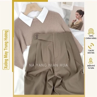 Quần baggy nữ 2 khuy vạt lệch, cạp có chun sau - Quần công sở nữ size từ 45kg - 60kg