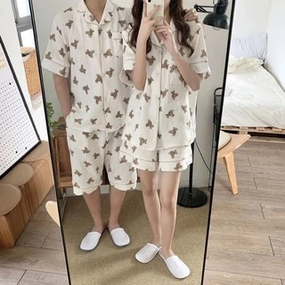 [ALAISE] Bộ ngủ mặc nhà chất xô 100% cotton gấu cho Couple mẫu 2