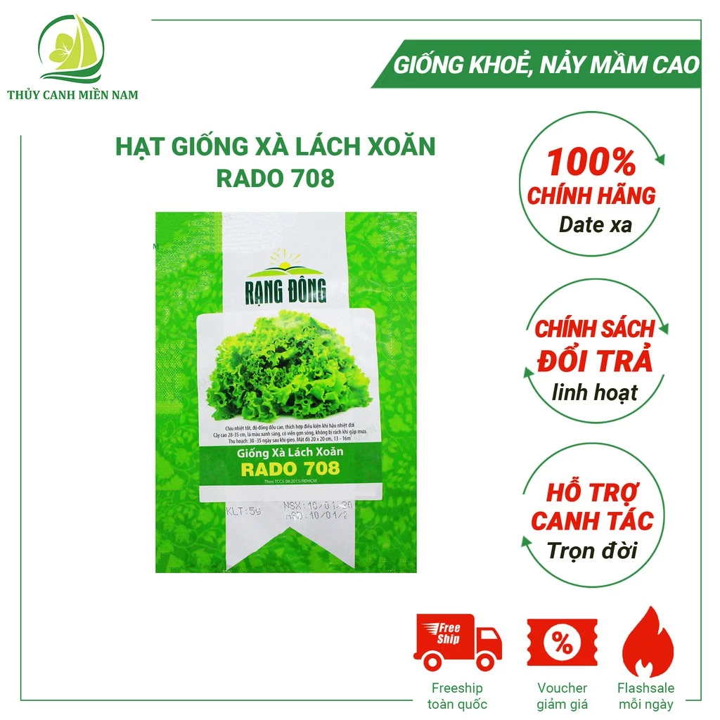 Hạt giống xà lách xoăn RADO 708 (5g) | Giống Khoẻ, Tỉ Lệ Nảy Mầm Đến 90%, Có Hỗ Trợ Trồng Rau Tại Nhà