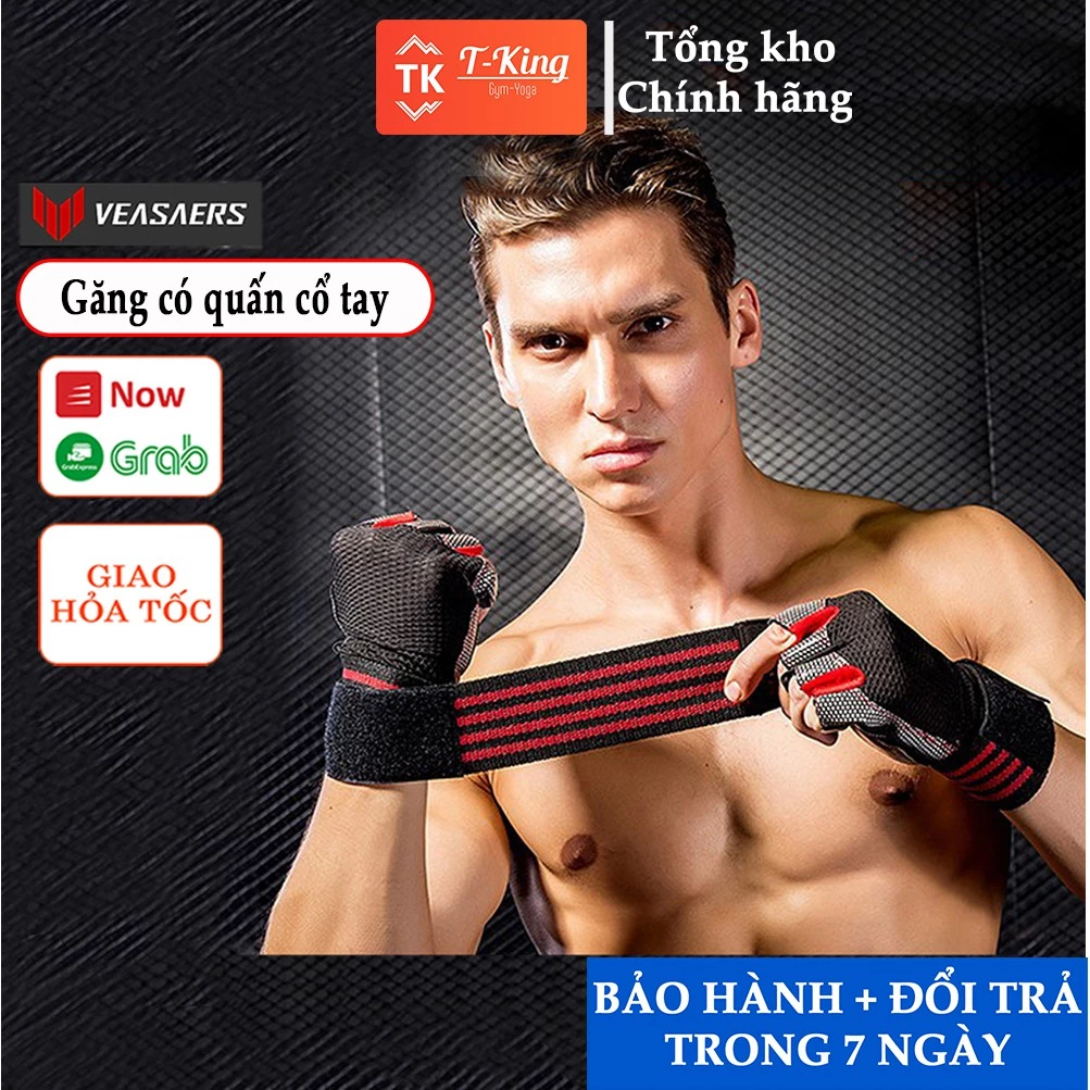 Găng tay tập gym VEASARE - có quấn cổ tay - Bám cực chắc - Phụ Kiện tập gym