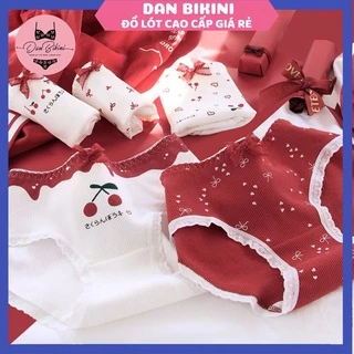 Quần Lót Nữ Cotton ❤️FREESHIP❤️ Set Cotton gân tăm cherry cạp chun bèo mẫu 0271