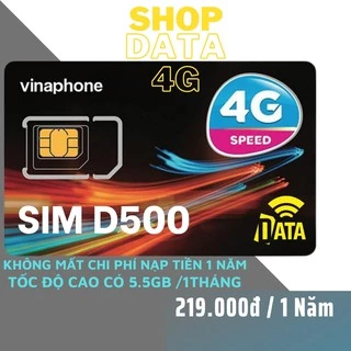 SIM4G D500 Vinaphone ( Miễn phí 1 năm vào mạng 4G Tốc Độ Cao ) , Kèm Nhiều Gói Data Giá Rẻ , Bảo Hành 12 Tháng