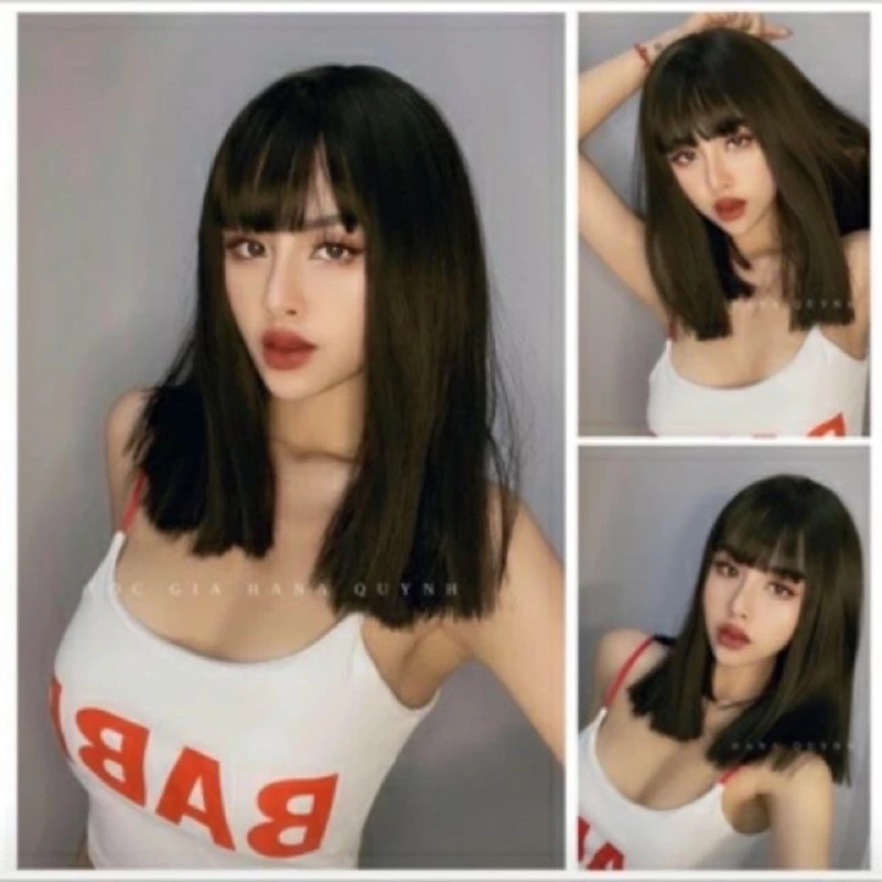 tóc giả nguyên đầu nano cute-tậng lưới tặng lược
