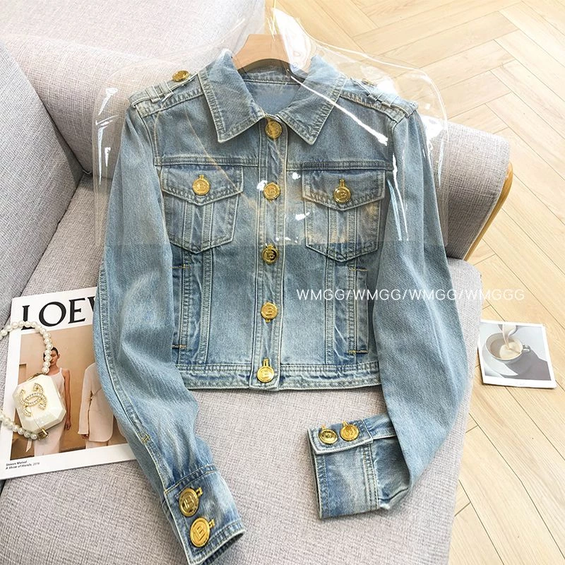 Áo Khoác Denim Tay Dài Màu Xanh Dương Phong Cách Hàn Quốc Thời Trang Thu Đông Cho Nữ