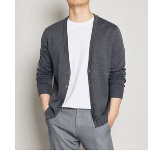 Áo CARDIGAN nam mỏng, mở khuy, cổ chữ V, đáp da lộn khuỷu tay, chất cotton mềm mịn - CARDT22-03