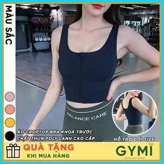 Áo bra tập gym yoga nữ GYMI AL22 dáng croptop chất thun poly cao cấp khoá kéo trước ngực có sẵn mút đệm