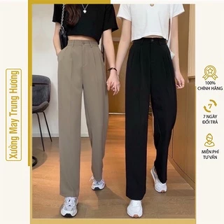 Quần Ống Rộng Suông lưng cao khóa trước 1 khuy chất tuyết mưa khuy giữa, quần culottes ống xuông cạp cao cho nữ