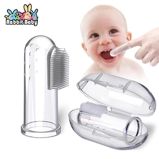 Bàn Chải Đánh Răng silicone Đeo Ngón Tay Mát Xa Cho Bé Kèm Hộp Đựng Vệ Sinh