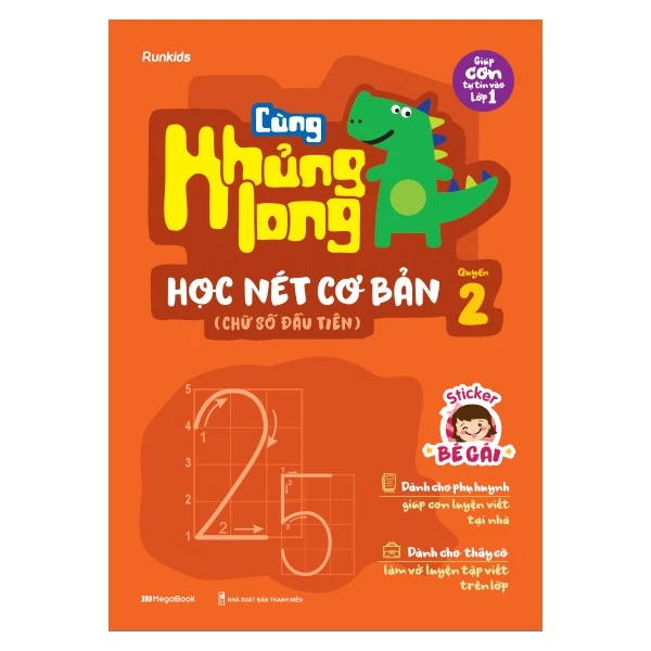 Sách Cùng khủng long học nét cơ bản quyển 2 (chữ số đầu tiên) bé gái