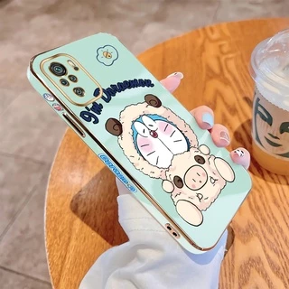 For Xiaomi Redmi Note 10 11 Pro 4G/5G Note 10s 11s Soft Cover Cute Cartoon Doraemon Cat Sheep Square Edge Casing Luxury Plating TPU Phone Case