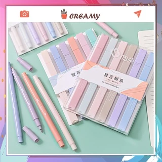 Bút highlight pastel 2 đầu CREAMY, bút đánh dấu nhớ dòng morandi trang trí sổ bullet journal văn phòng phẩm BHL170