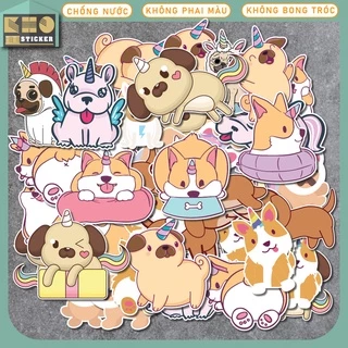 Nguyên bộ Sticker Dog Unicorn chống nước sticker dán laptop, điện thoại, đàn guitar, mũ bảo hiểm, vali. MSP: ST83