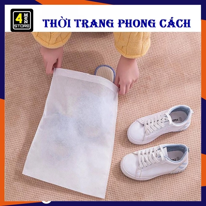 SET 10 Túi Đựng Giày Trắng Vải Không Dệt, Miệng Dây Rút Tiện Lợi / Túi Đựng Giày Dép, Quần Áo Dây Rút / Túi Size To