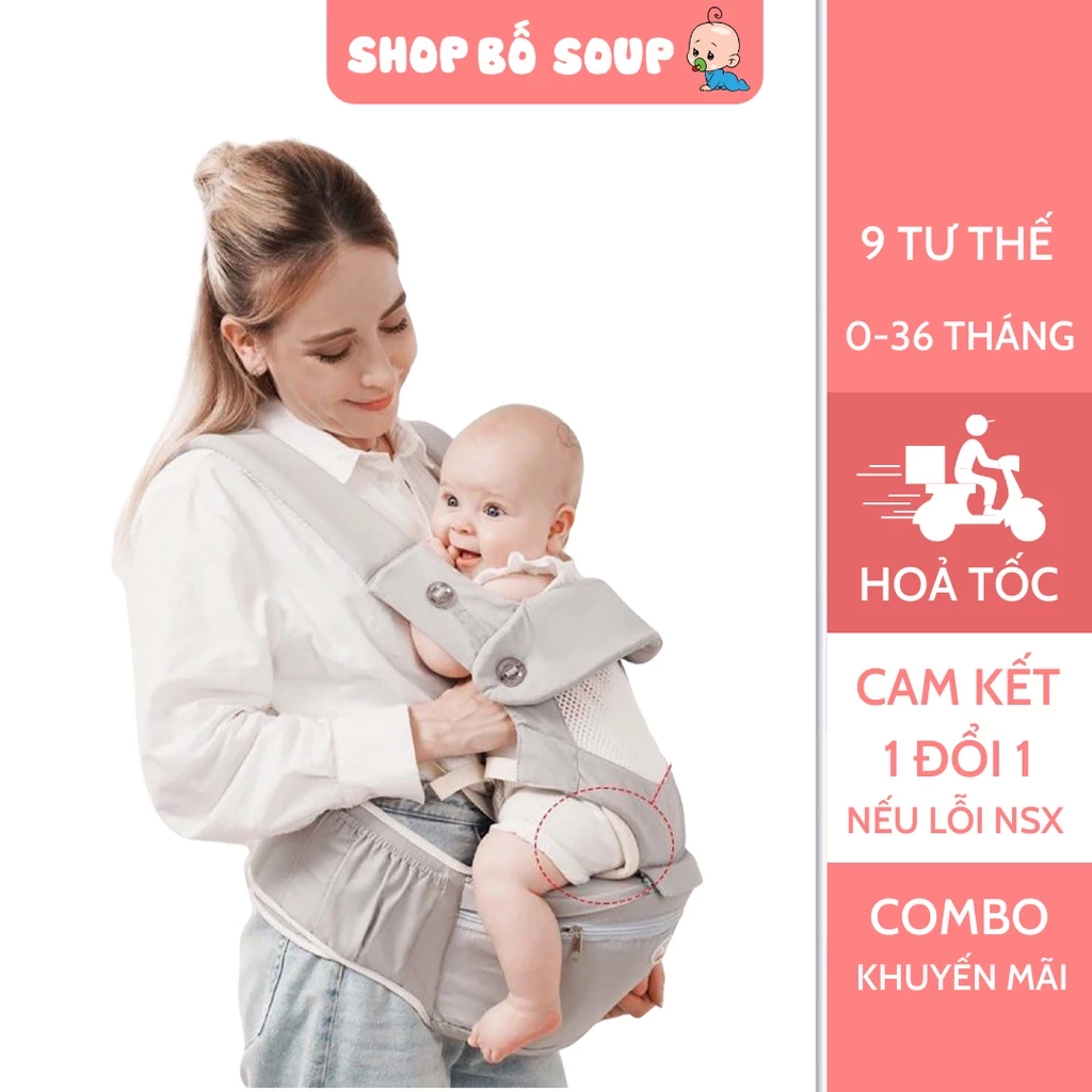 Địu em bé sơ sinh cao cấp, địu ngồi cho bé chính hãng Honper điều chỉnh 9 tư thế Shop Bố Soup