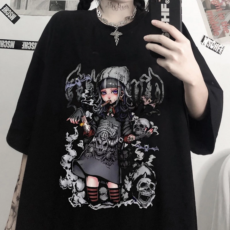 Áo thun dáng rộng phong cách gothic thời trang mùa hè cho nữ