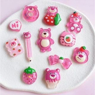 Charm gấu hồng Pink Bear (bán lẻ từng cái) nhựa trong suốt trang trí kẹp tóc, dán Jibbitz, vỏ ốp