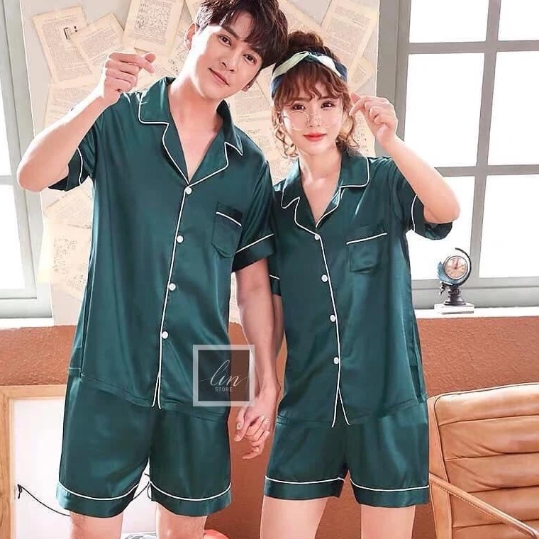 Đồ Bộ Pijama Lụa Nam Nữ Mặc Nhà Tay Ngắn Quần Cộc Mùa Hè Cao Cấp Bộ Đồ Ngủ Nam Nữ Lụa Siêu Xinh B57