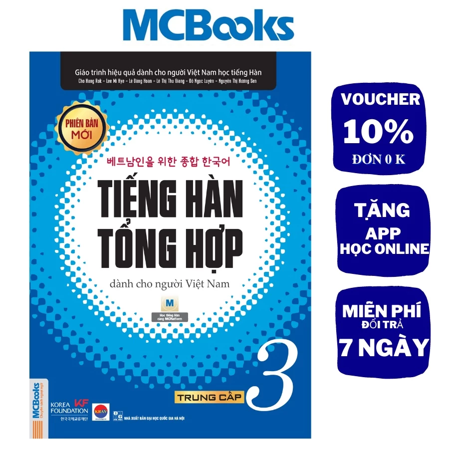 Sách - Giáo Trình Tiếng Hàn Tổng Hợp Dành Cho Người Việt Nam Trung Cấp Tập 3 (Đen Trắng) - Phiên Bản Mới 2020 - Kèm App