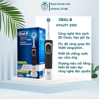 Bàn chải đánh răng điện cho người lớn Oral-B Vitality D100, đầu bàn chải lông mềm, có thể sạc lại, hẹn giờ 2 phút.